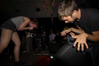 Guerilla Toss performing at a Bernie Sanders benefit show.