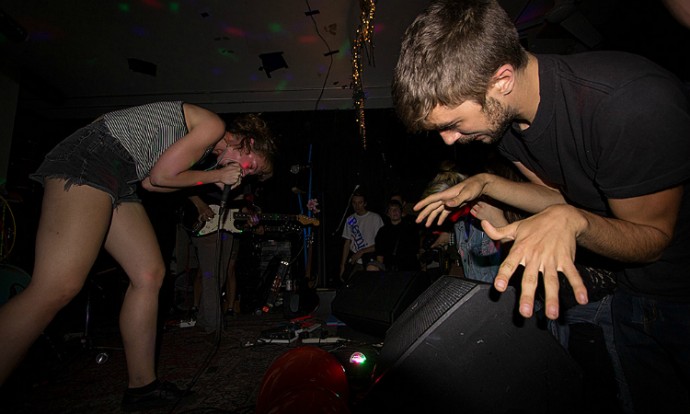 Guerilla Toss performing at a Bernie Sanders benefit show.